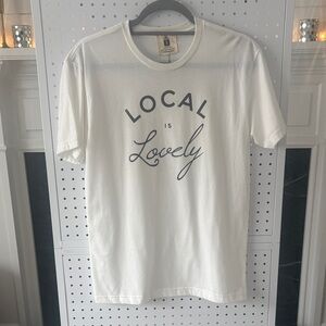 White Graphic T-Shirt with 'Local is Lovely' Print